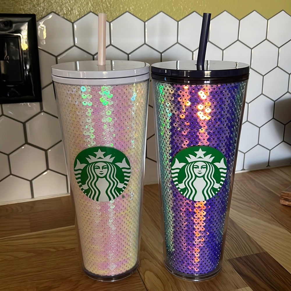 Starbucks sequins set white and blue